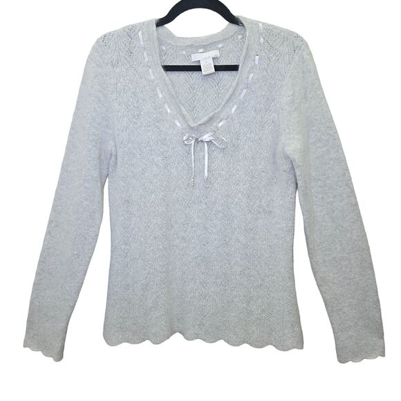 Lucy and Laurel Sweater Womens Large Grey Angora Rabbit Hair Lambswool Blend - Picture 1 of 12